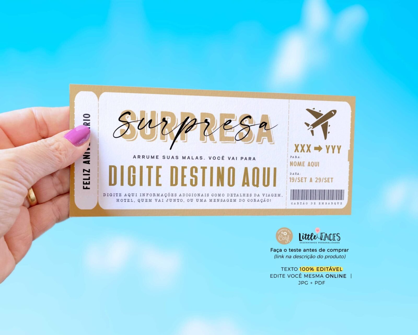 Voucher Cartão De Embarque Para Viagem Surpresa Presente 187