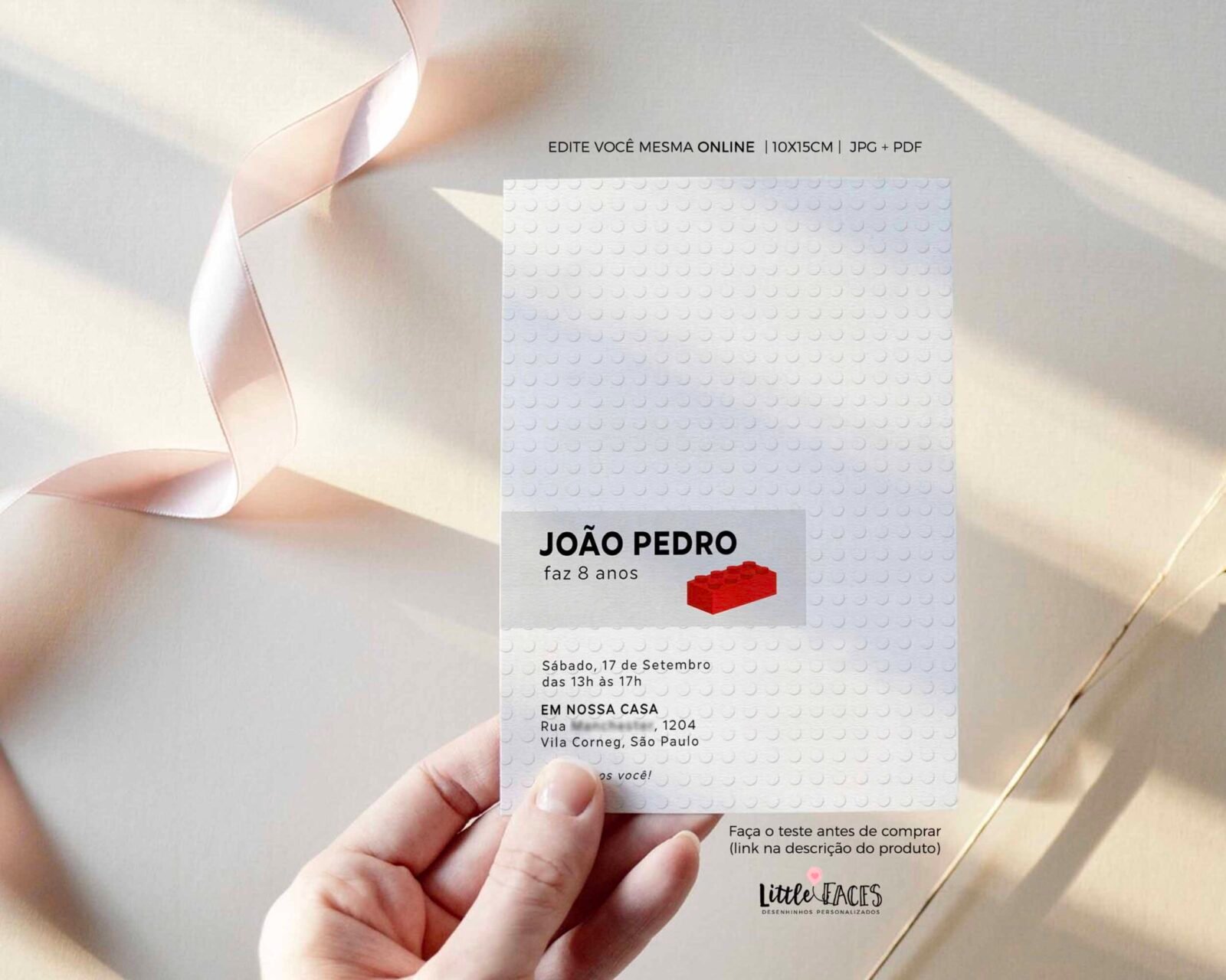 Convite de Aniversário Lego Minimalista