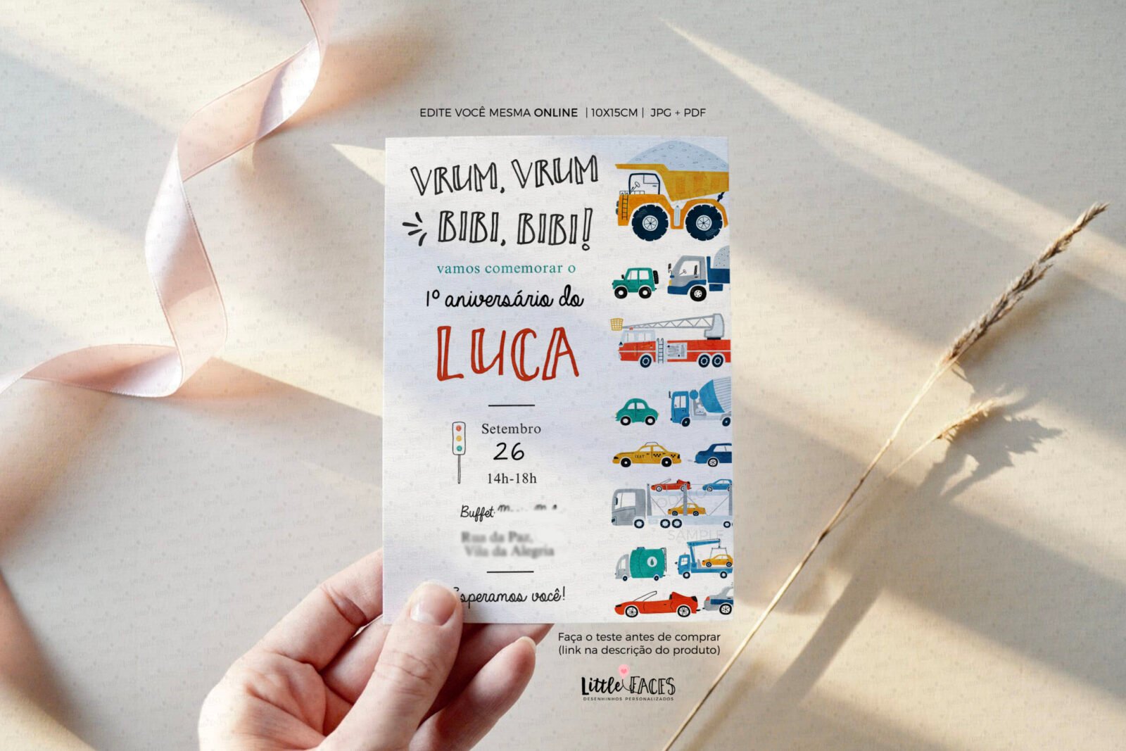 Convite Aniversário Meios de Transporte, Carros, Caminhão