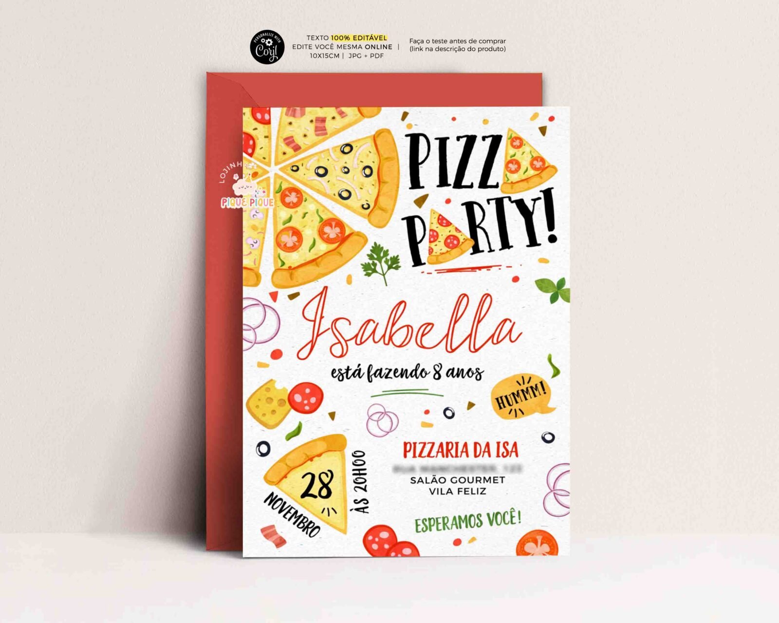 Convite Aniversário Pizza Party