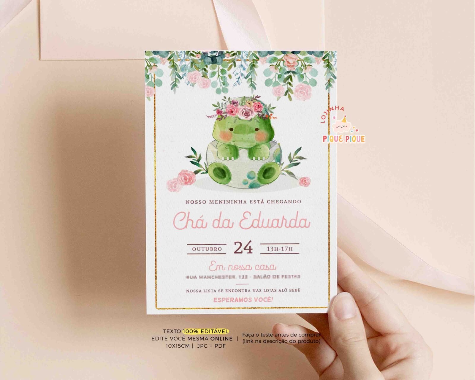Convite Chá de Bebê Dinossauro Menina - Image 2