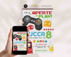 Convite de Aniversário Video Game para editar