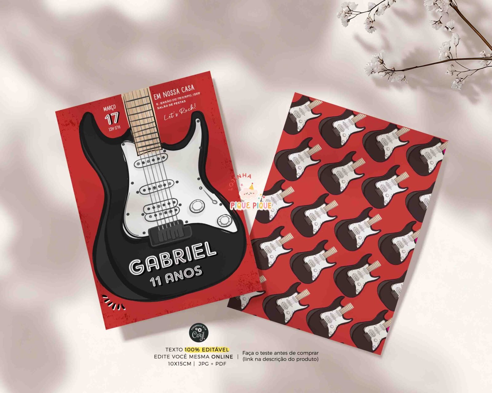 Convite Guitarra Rock em Roll Festa Rock para editar