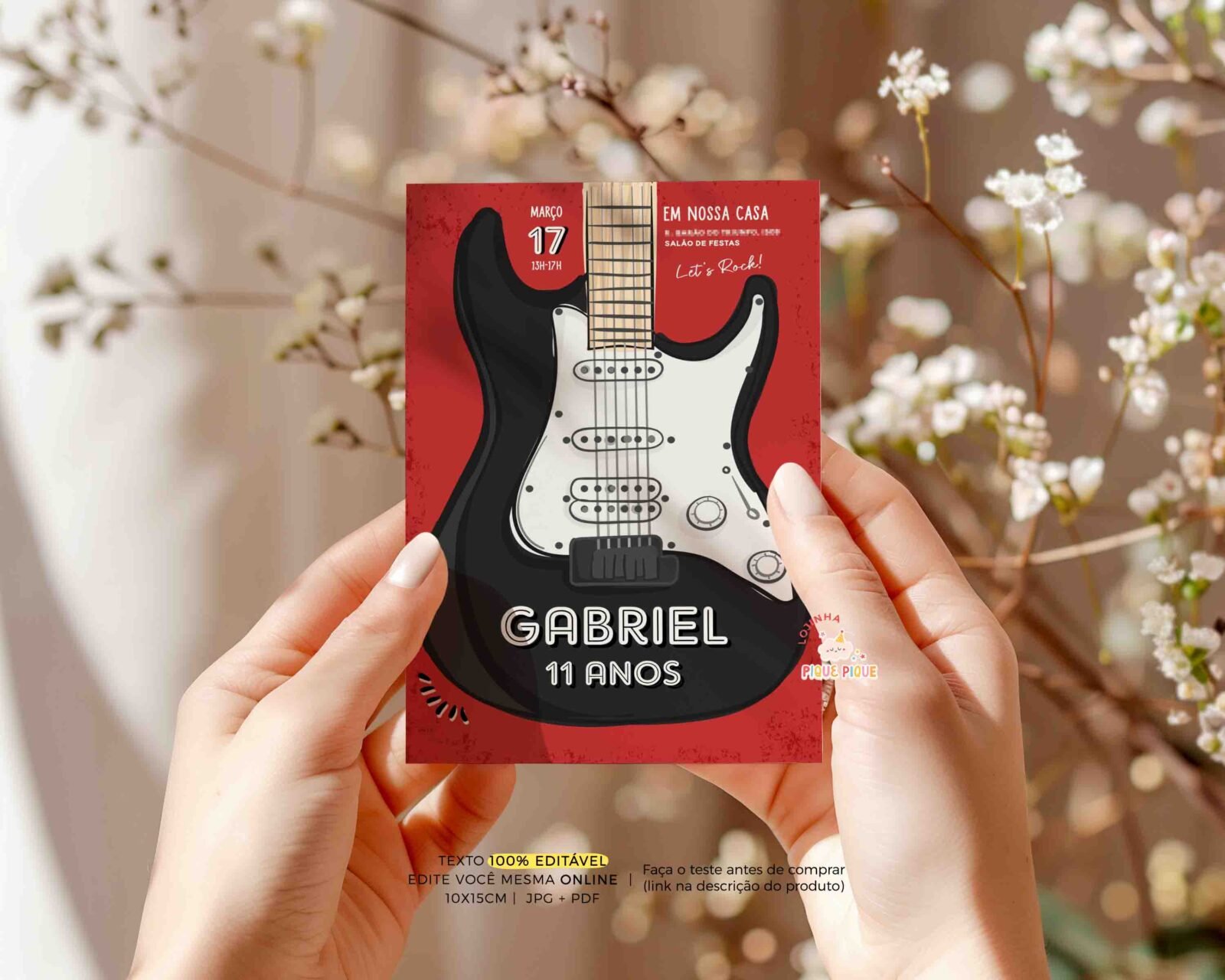 Convite Guitarra Rock em Roll Festa Rock para editar