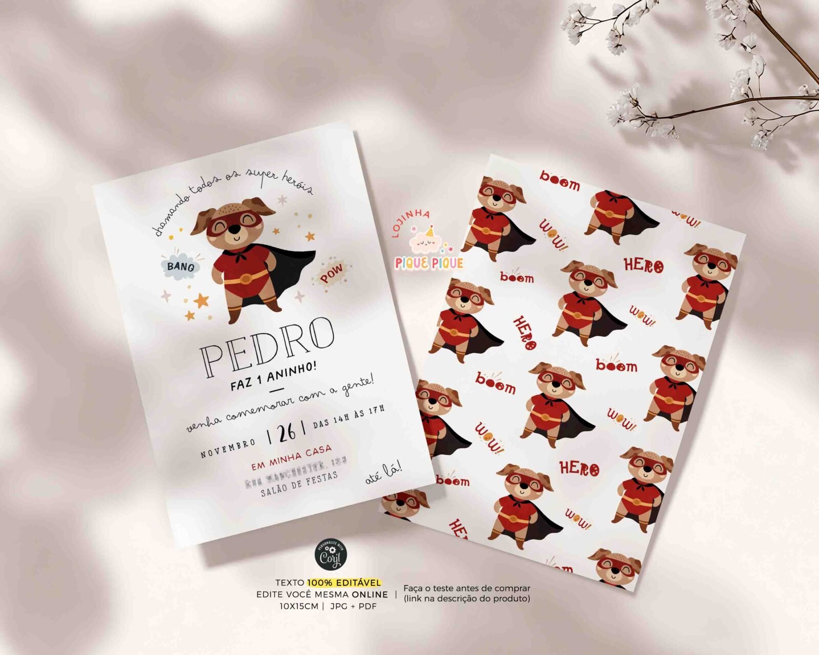 Convite de Aniversário Cão Super Herói - Image 2