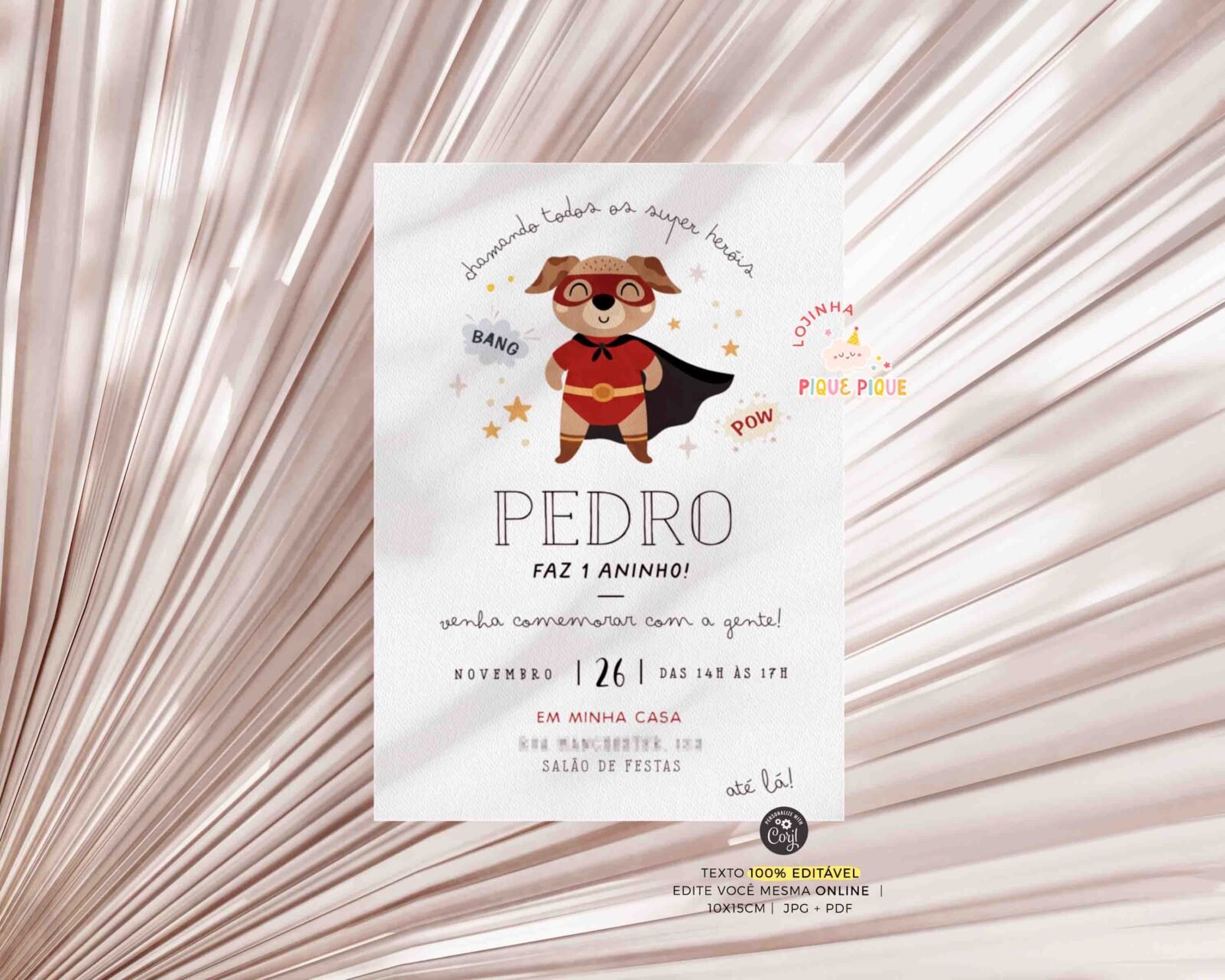 Convite aniversário super herói cachorro