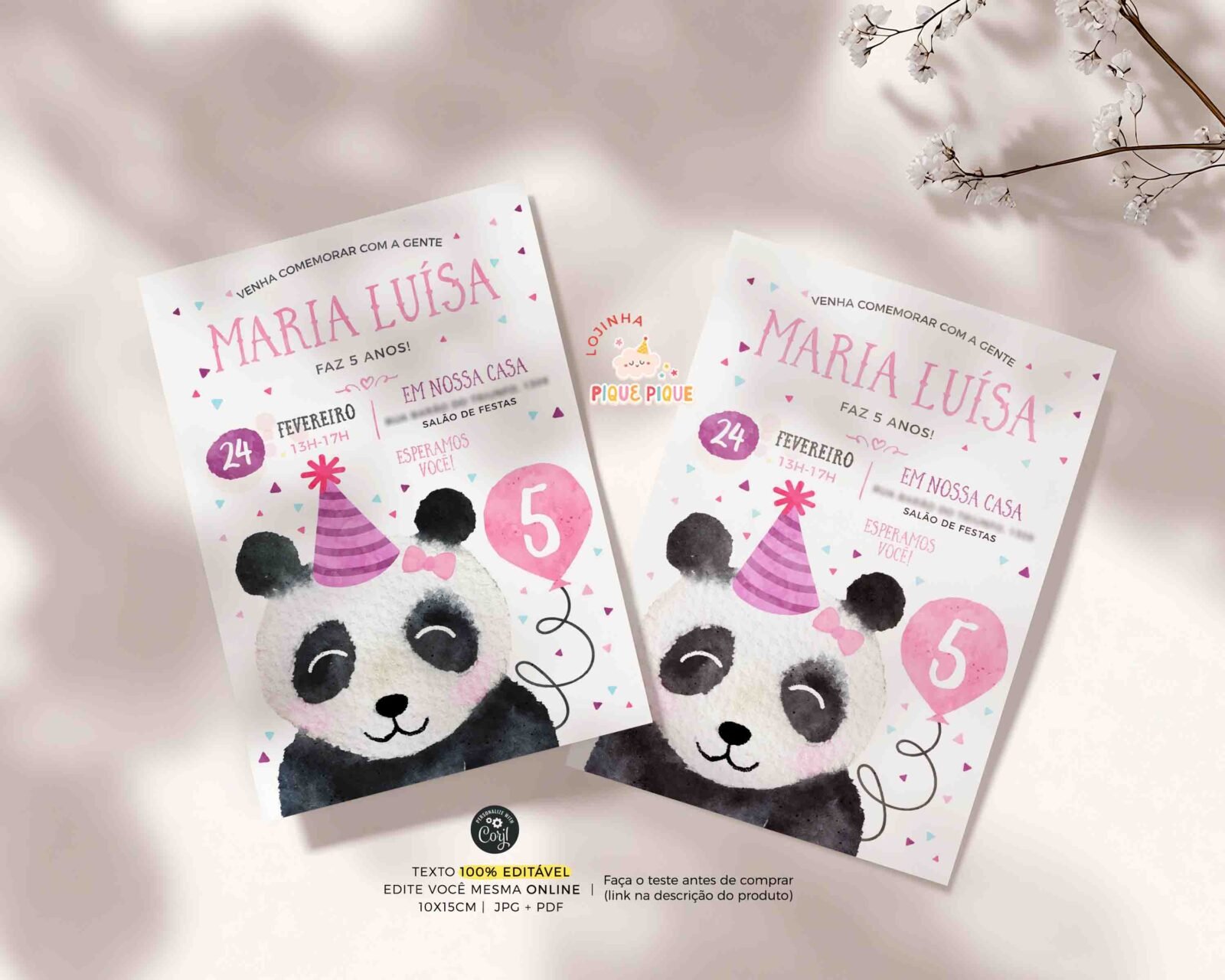 Convite Aniversário Panda Aquarela - Image 2