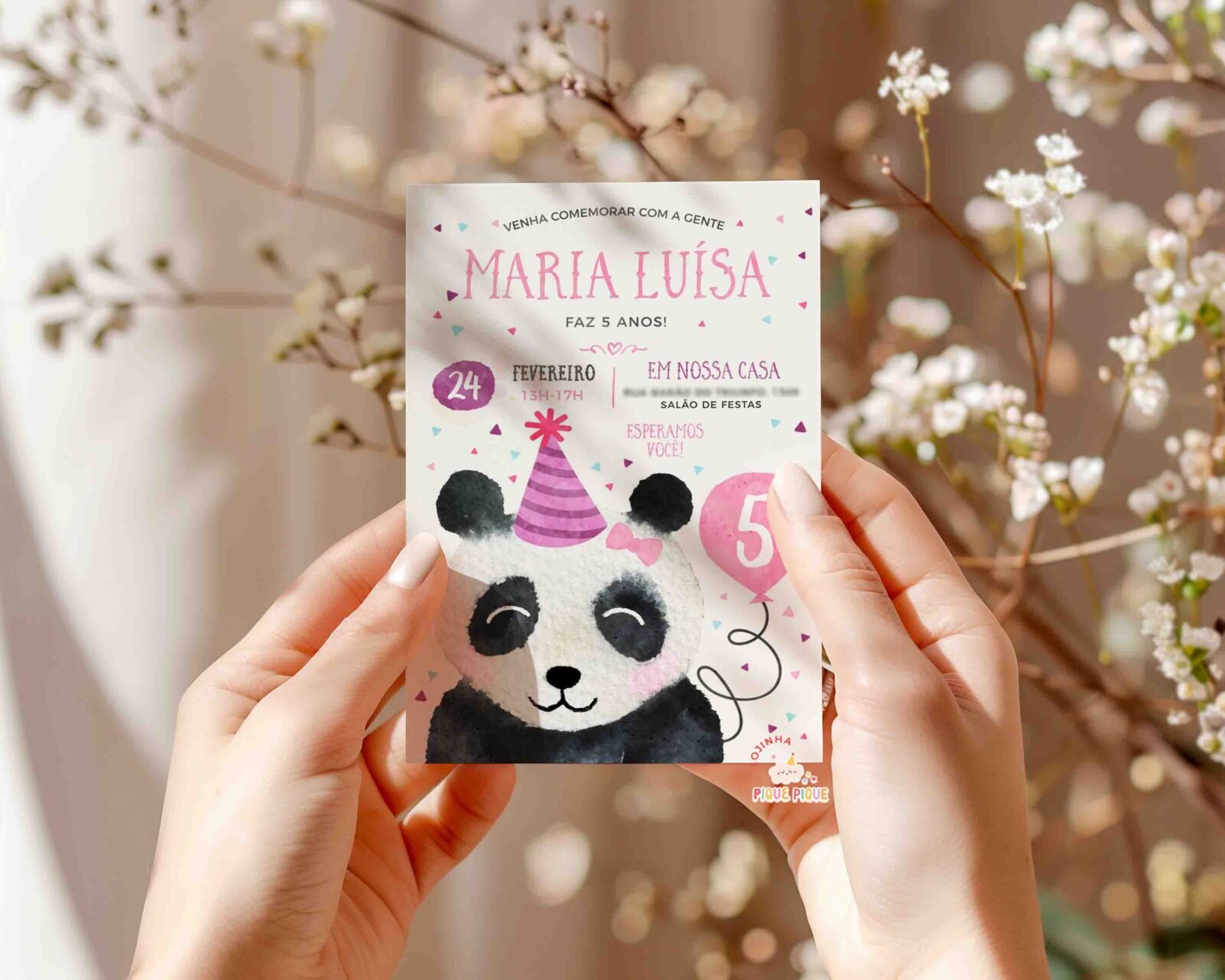 Convite Aniversário Panda Aquarela