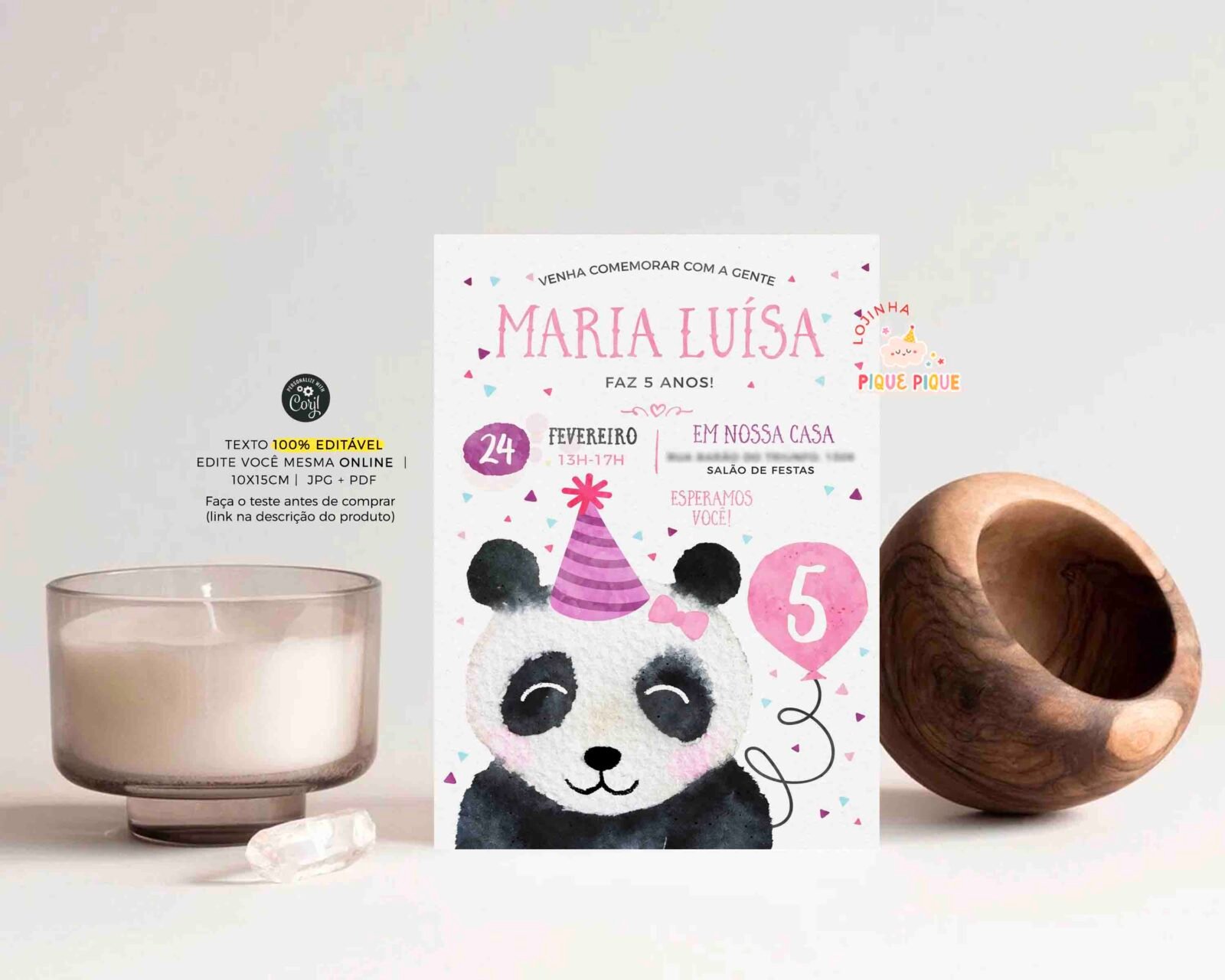 Convite Aniversário Panda Aquarela