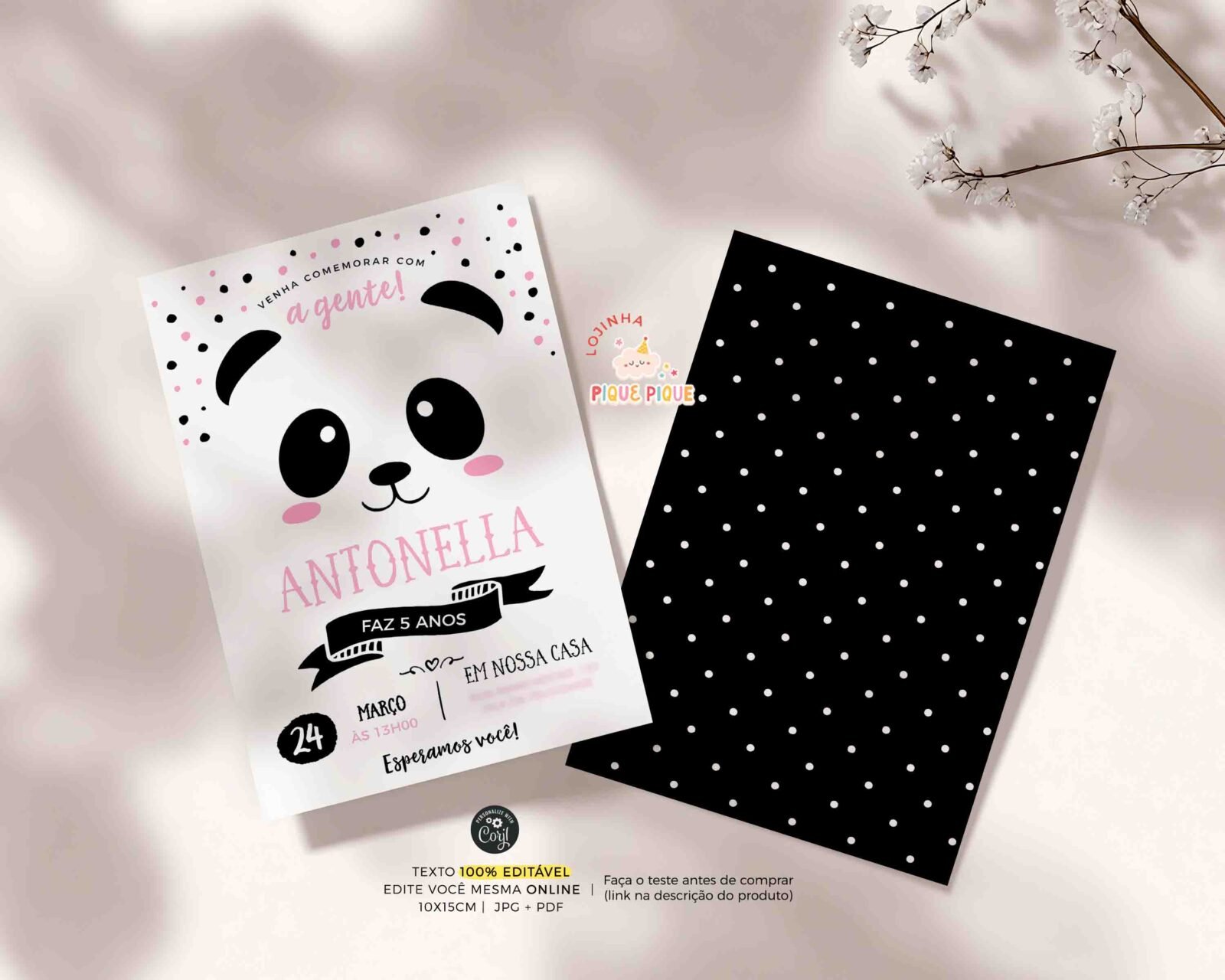 Convite Aniversário Panda Rosa - Image 2