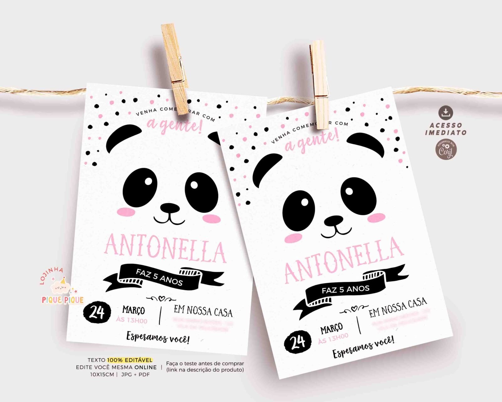 Convite Aniversário Panda Rosa