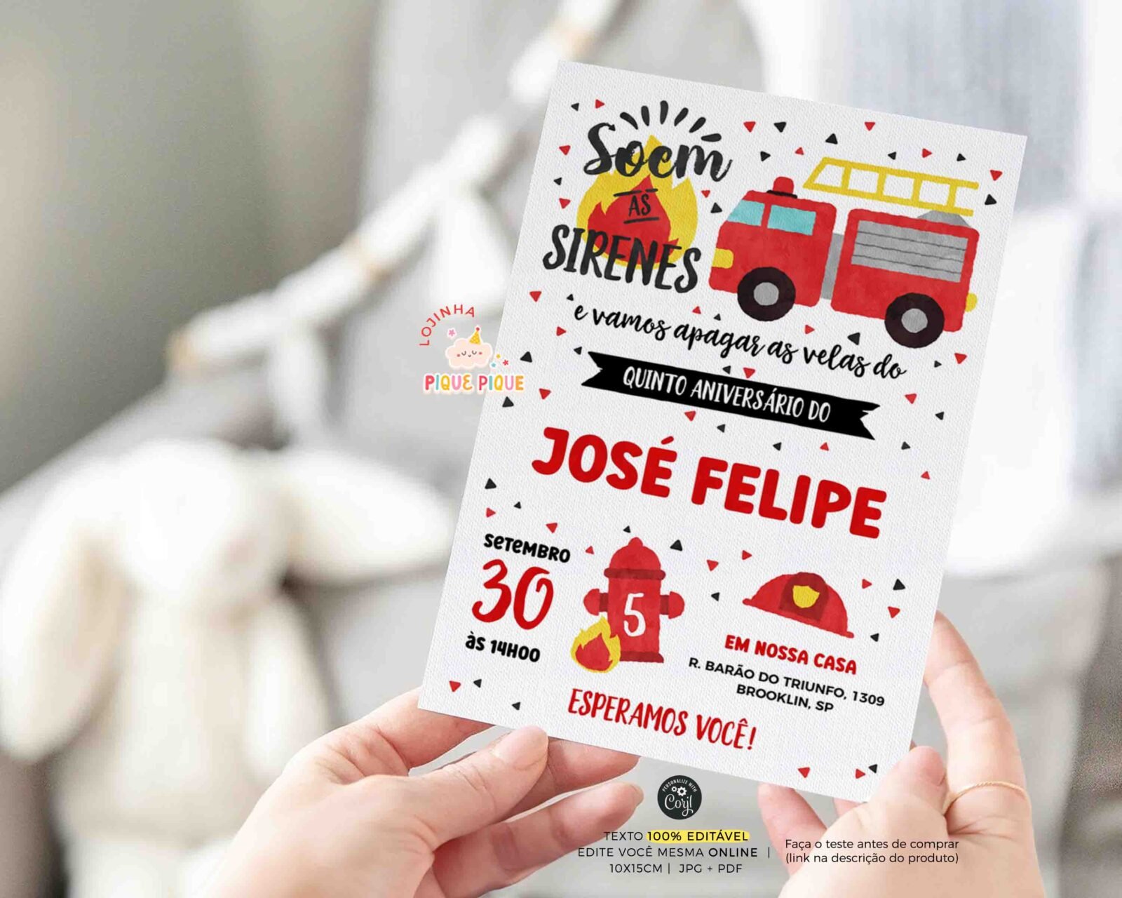 Convite de Aniversário Bombeiro