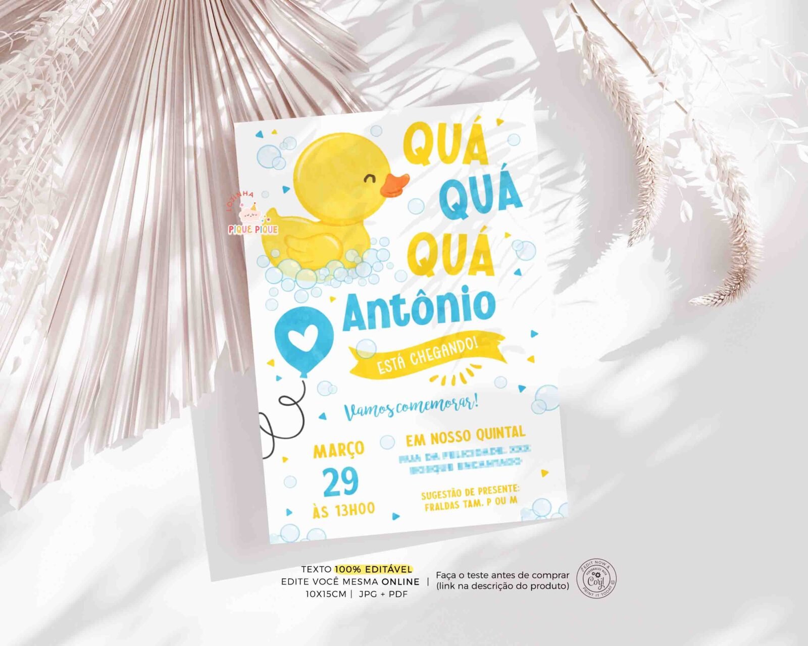 Convite chá de bebê patinho amarelo