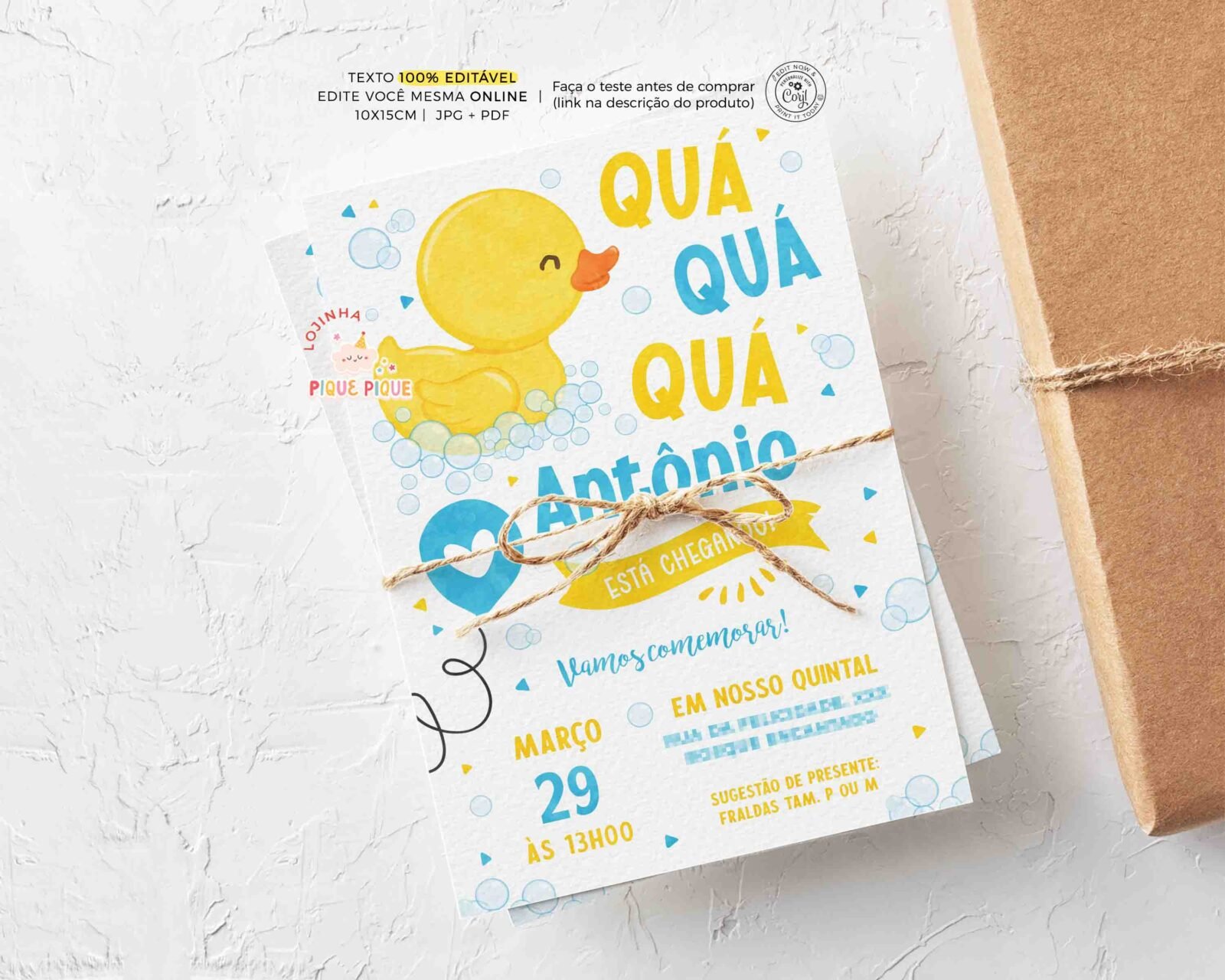 Convite chá de bebê patinho amarelo