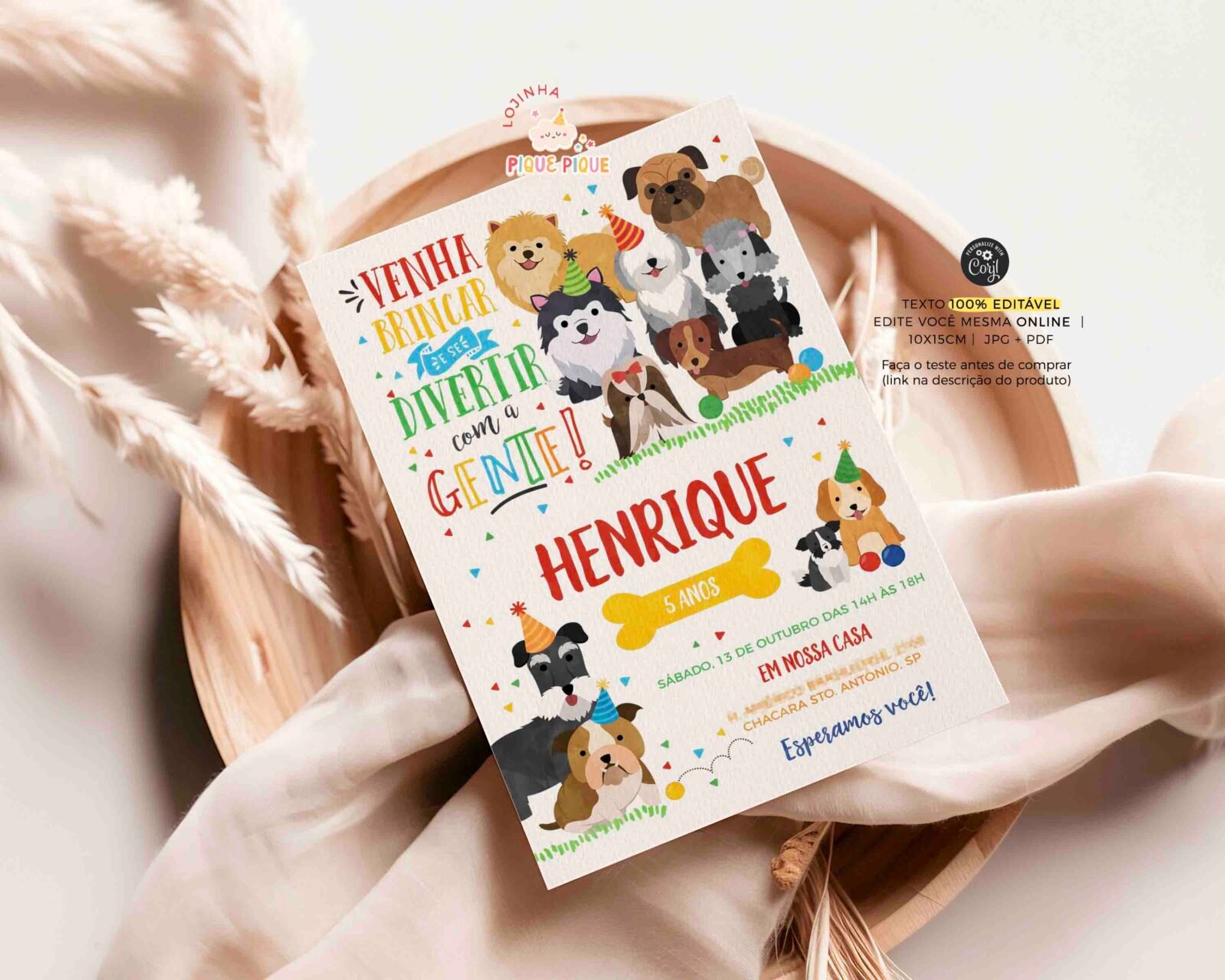 convite aniversario tema cachorro cachorrinhos para editar