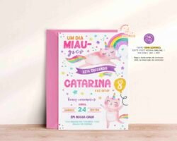 Convite de Aniversário Gato Unicórnio