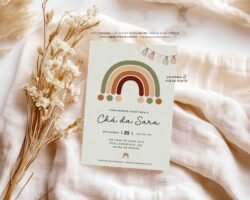 Convite Chá de bebê estilo boho arco iris