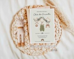 Convite chá de bebê menino Boho