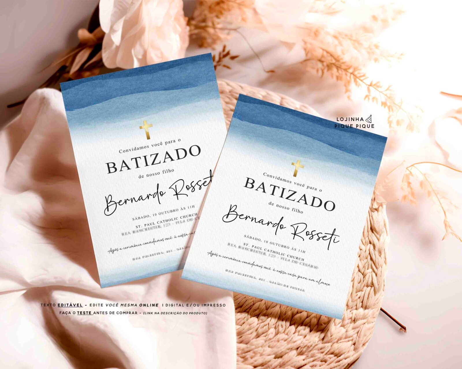 Convite Batizado Menino Aquarela Azul