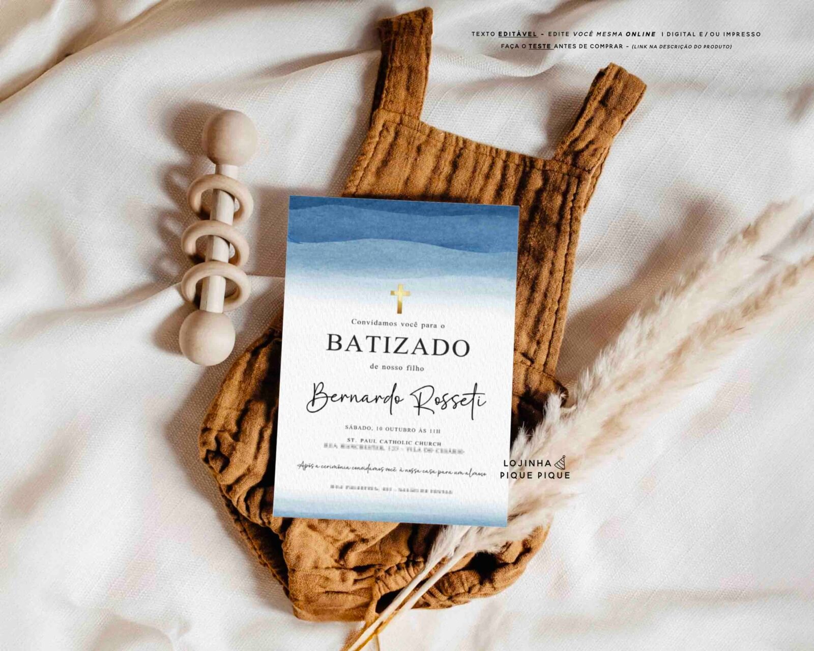 Convite Batizado Menino Aquarela Azul