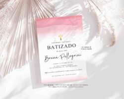 Convite Batizado Menina Aquarela rosa