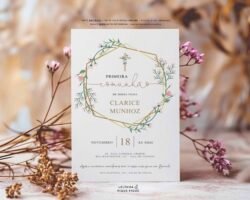 Convite Primeira Eucaristia Comunhão Guirlanda Floral