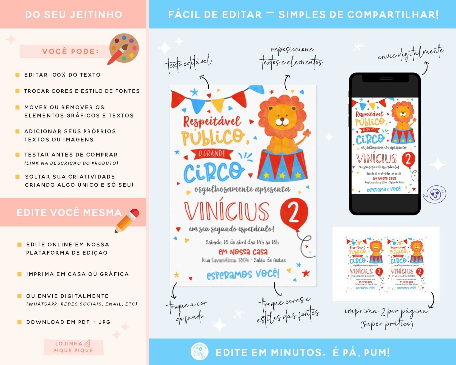 convite aniversario tema circo infantil para editar