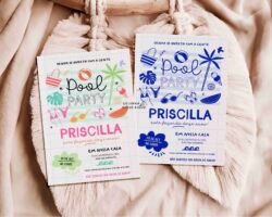 Convite Pool Party Doodle infantil para editar Pool Party adulto