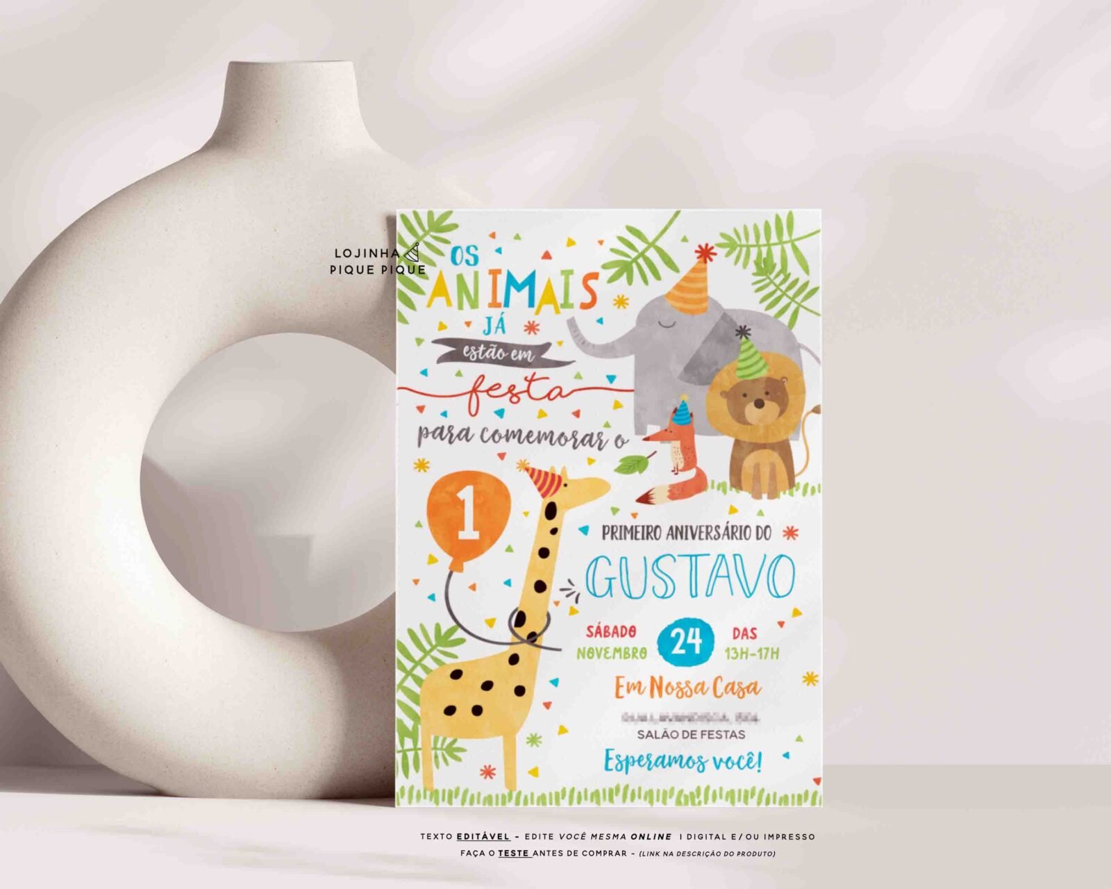 Convite de Aniversário Animais da Selva Safari - Imagem 2