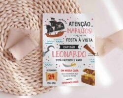 convite aniversario tema pirata infantil para editar