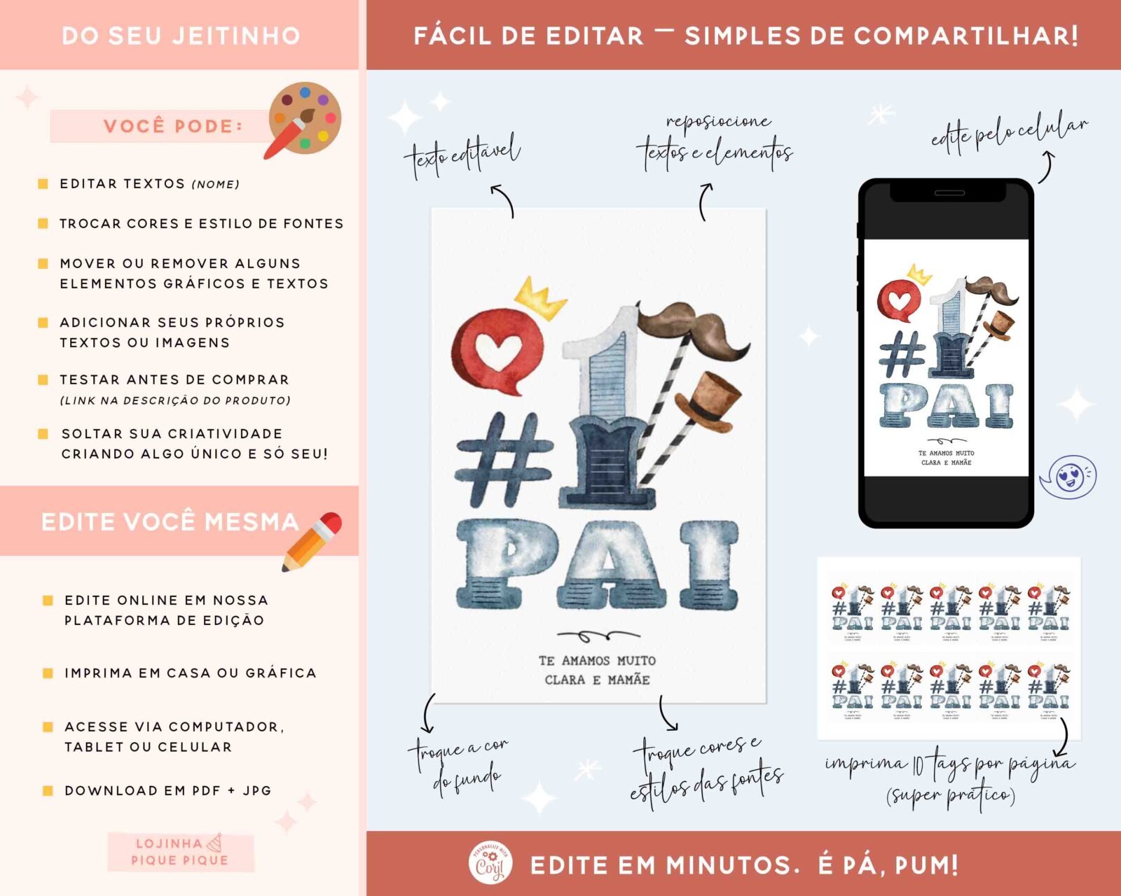 Pai número 1 Tag para presente dia dos pais para imprimir