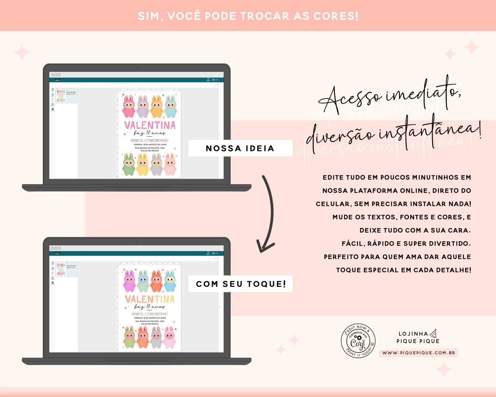 convite aniversario tema labubu para editar