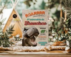 Convite Aniversário Dinossauros Vintage