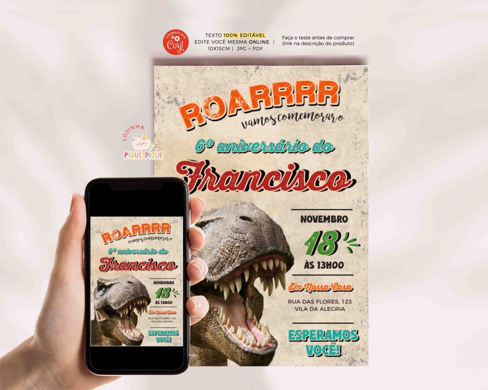 Convite Aniversário Dinossauros Vintage - Imagem 2